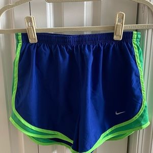 Nike Dri-fit running shorts, size M, blue & green.